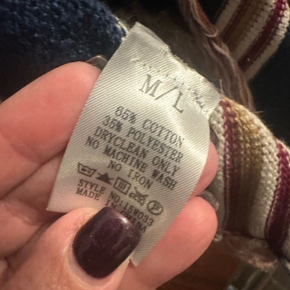 Open Front Oversized Fringe Cardigan with Cowl Button Up Navy - Picture 8 of 9